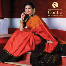Pink Kanjivaram Silk Saree with Orange and Dark Grey Contrast Borders * 150447
