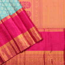 Patterned Turquoise Silk Saree with Pink-Orange Kanjivaram Border * 200789