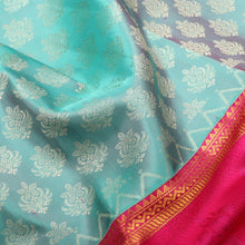 Patterned Turquoise Silk Saree with Pink-Orange Kanjivaram Border * 200789