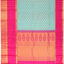 Patterned Turquoise Silk Saree with Pink-Orange Kanjivaram Border * 200789