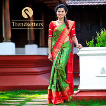 Fern Green Kanjivaram Sari with Bright Red Border Featuring Lovely Motifs * 200532