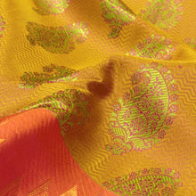 Mustard Saree with Large Mango and Coral Orange Pallu / 32963 / by Pashudh