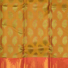 Mustard Saree with Large Mango and Coral Orange Pallu / 32963 / by Pashudh