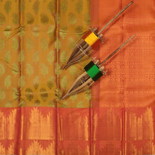 Mustard Saree with Large Mango and Coral Orange Pallu / 32963 / by Pashudh