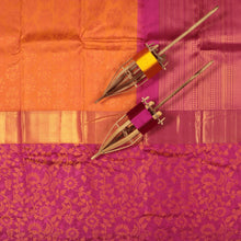 Orange Saree with gold motifs and Pink Pallu / 32965
